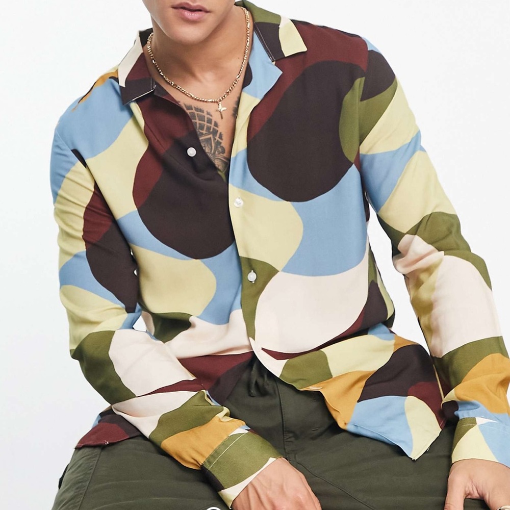 ASOS Multicolor Geometric Casual Button Down Shirt
